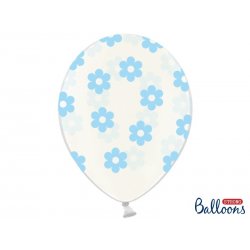 Balon lateksowy Crystal Clear 30 cm - Niebieskie kwiatki